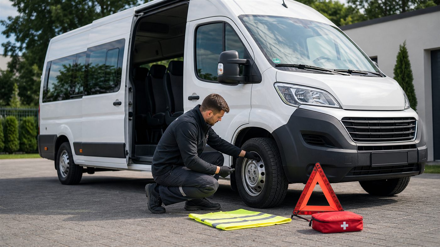 Kontrola techniczna busa przed trasą